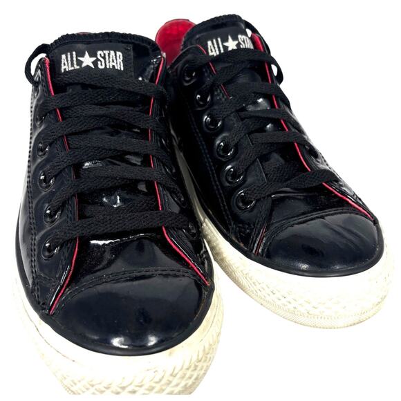 Converse Chuck Taylor All Star Sneakers Women's Size 7 Black Patent Leather Low - Picture 1 of 8